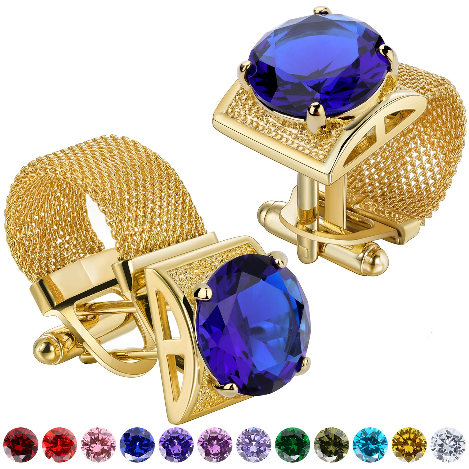 Men Birthstone Cufflinks Gold  - огляд і ціна Dress Shirt French Cuff